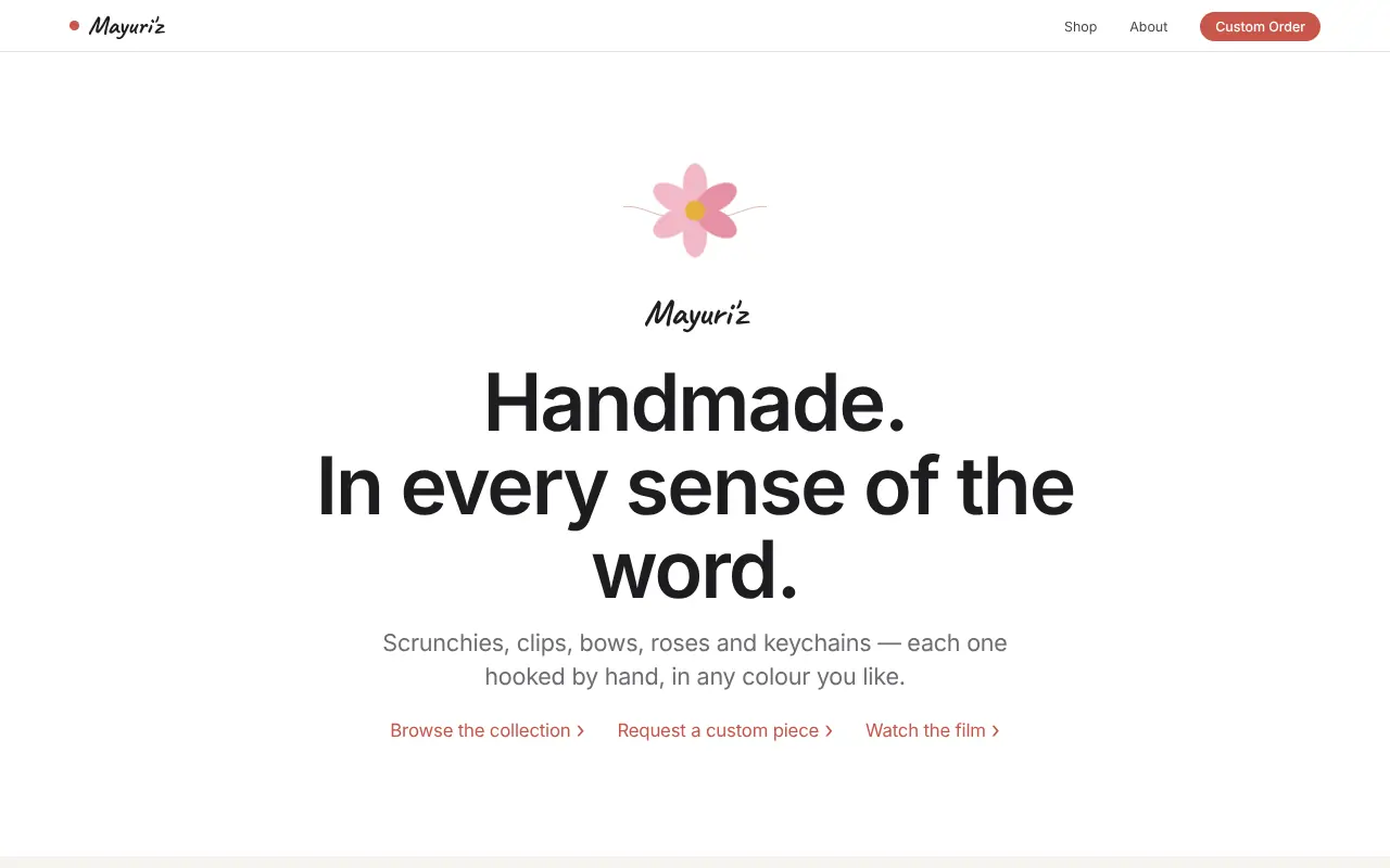 Homepage of the Mayuri&rsquo;z handmade crochet website: Handmade. In every sense of the word.